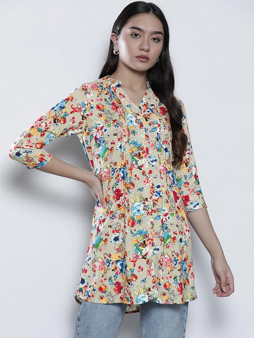 mandarin neck floral tunic - 18105767 - Very Small Image - 1