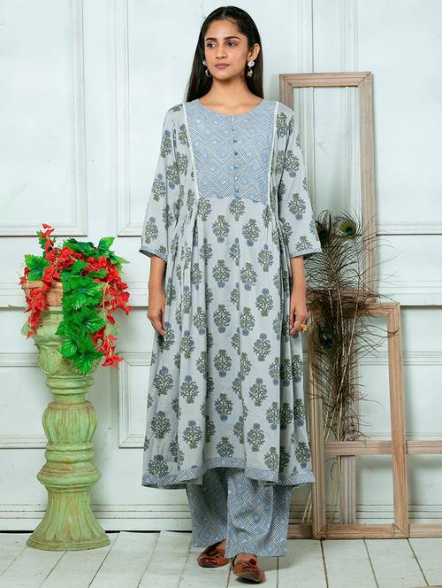 grey cotton aline kurta - 18106093 - Very Small Image - 1