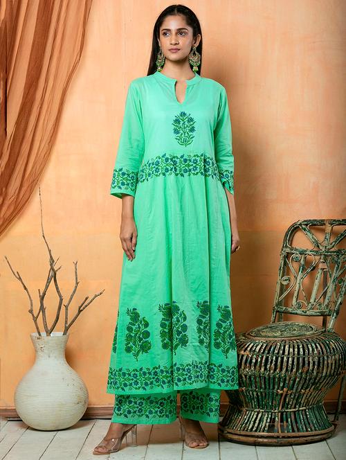 green cotton aline kurta - 18106109 - Very Small Image - 1