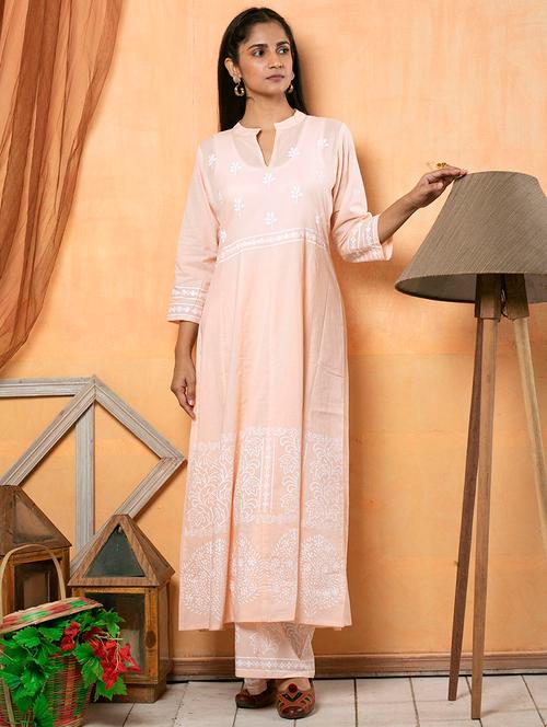 peach cotton aline kurta - 18106115 - Very Small Image - 1