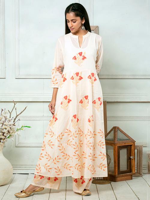 white cotton aline kurta - 18106117 - Very Small Image - 1