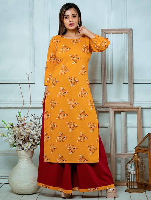 yellow cotton straight kurta - 18106123 - Very Small Image - 1