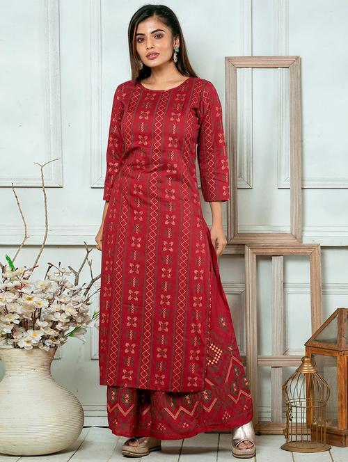 maroon cotton straight kurta - 18106126 - Very Small Image - 1