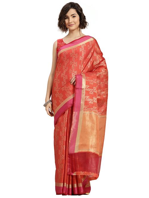 orange silk blend saree with blouse - 18106139 - Very Small Image - 1