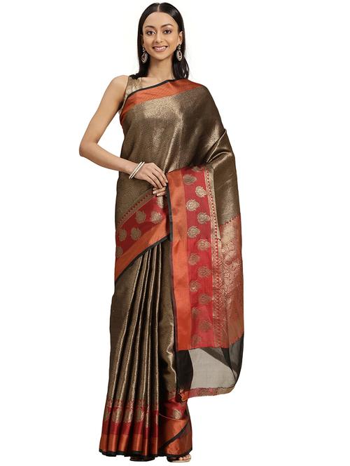 black silk blend saree with blouse - 18106151 - Very Small Image - 1