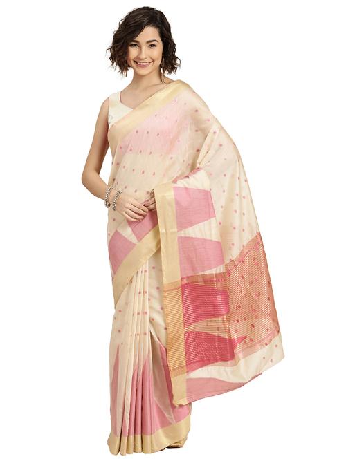 cream liva saree with blouse - 18106156 - Very Small Image - 1