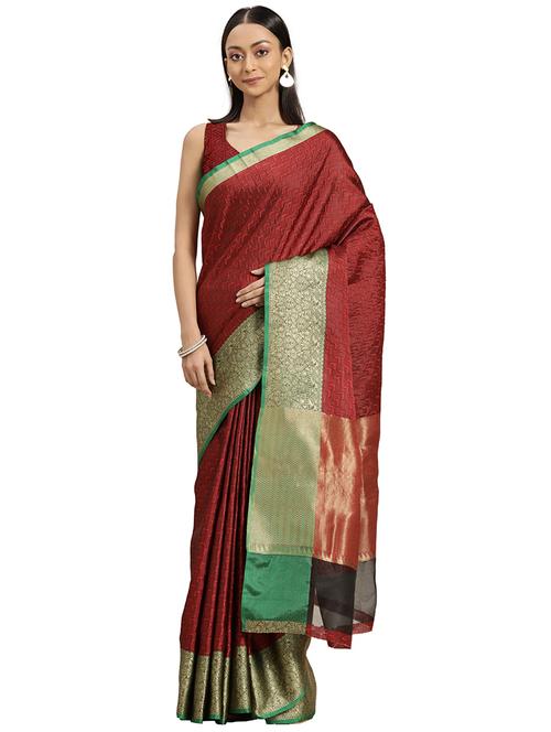 maroon silk blend saree - 18106158 - Very Small Image - 1