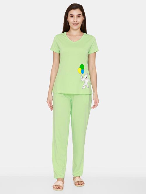 v-neck printed nightwear pajama set - 18106225 - Very Small Image - 1