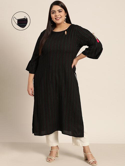 black rayon straight kurta - 18107189 - Very Small Image - 1