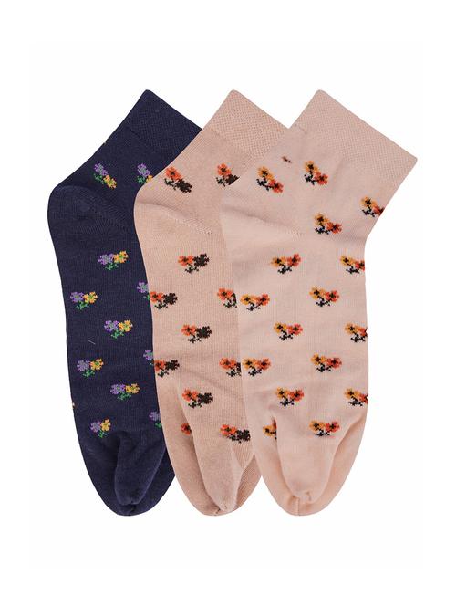 low ankle length cotton flower pattern thumb socks (pack of 3) - 18107771 - Very Small Image - 1