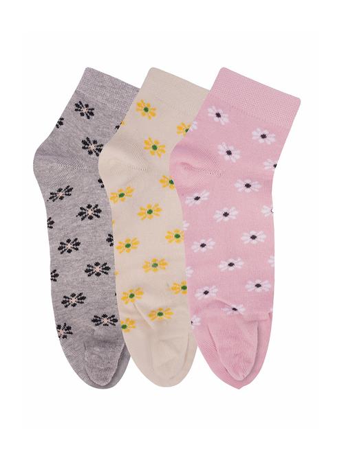 low ankle length cotton flower pattern thumb socks (pack of 3) - 18107787 - Very Small Image - 1