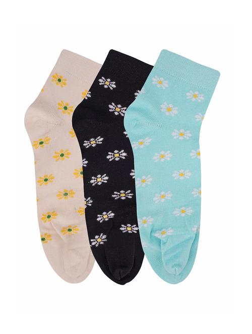 low ankle length cotton flower pattern thumb socks (pack of 3) - 18107790 - Very Small Image - 1