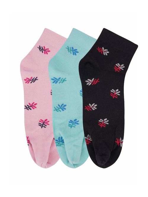 low ankle length cotton flower pattern thumb socks (pack of 3) - 18107806 - Very Small Image - 1