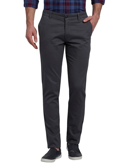 grey cotton blend flat front casual trousers - 18107980 - Very Small Image - 1