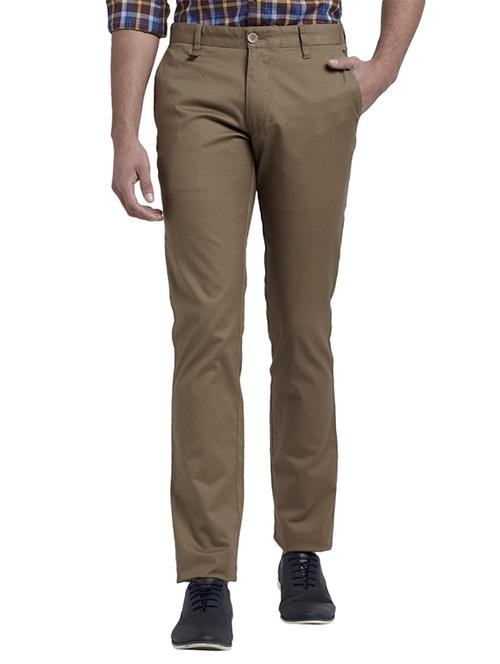 brown solid flat front casual trouser - 18107996 - Very Small Image - 1