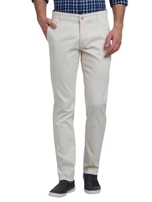 beige solid flat front casual trouser - 18107997 - Very Small Image - 1