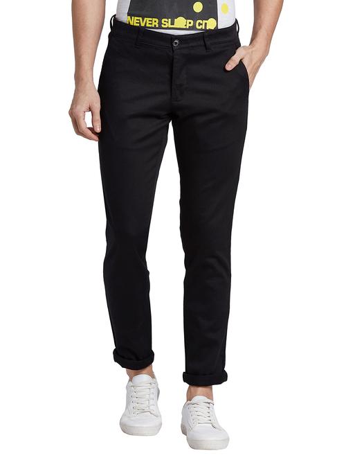 black solid flat front casual trouser - 18107999 - Very Small Image - 1
