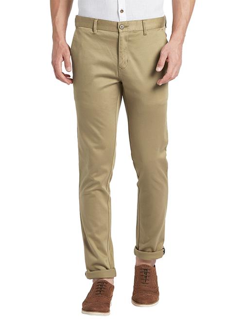 khaki solid flat front casual trouser - 18108007 - Very Small Image - 1