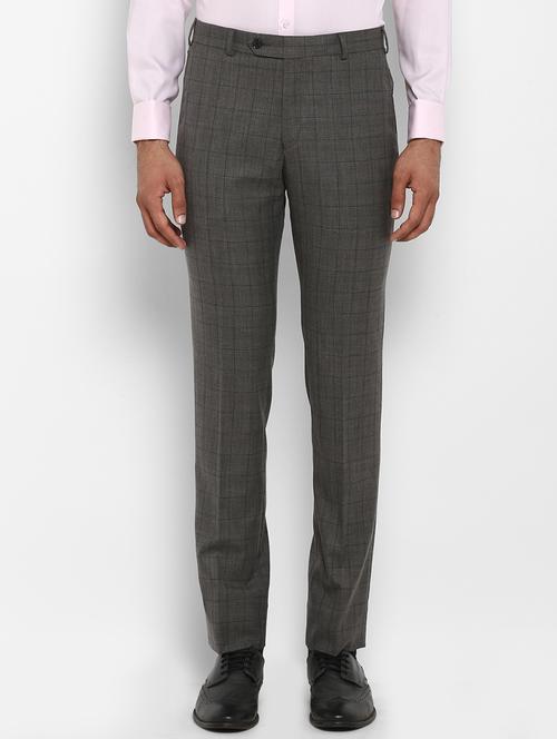 grey checkered flat front formal trouser - 18108033 - Very Small Image - 1