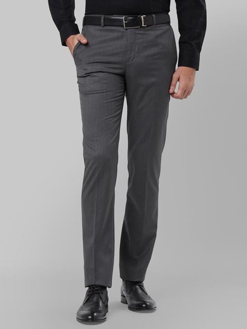 grey solid flat front formal trouser - 18108066 - Very Small Image - 1