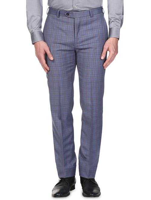 blue checkered flat front formal trouser - 18108149 - Very Small Image - 1