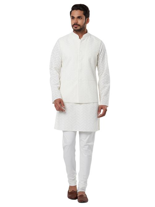 white cotton blend kurta - 18108242 - Very Small Image - 1