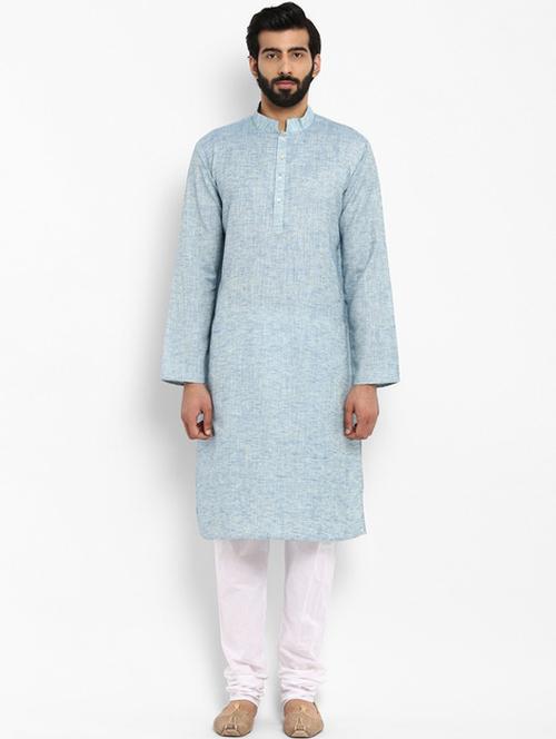 blue cotton blend kurta - 18108247 - Very Small Image - 1