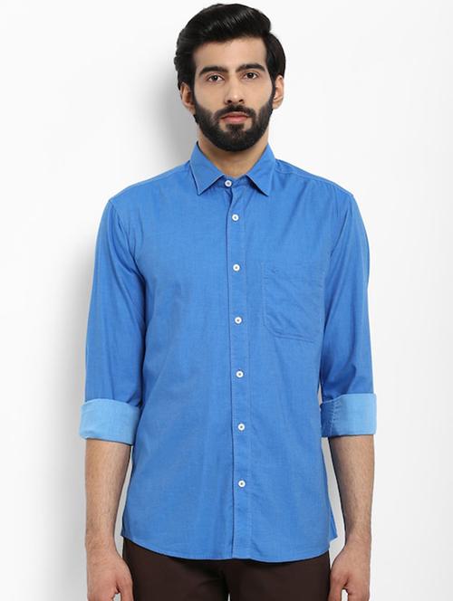 blue solid casual shirt - 18108335 - Very Small Image - 1