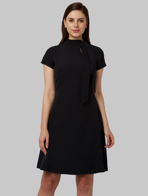 tie up neck solid a-line dress - 18108890 - Very Small Image - 1