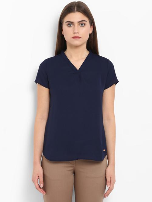 v neck solid top - 18108949 - Very Small Image - 1