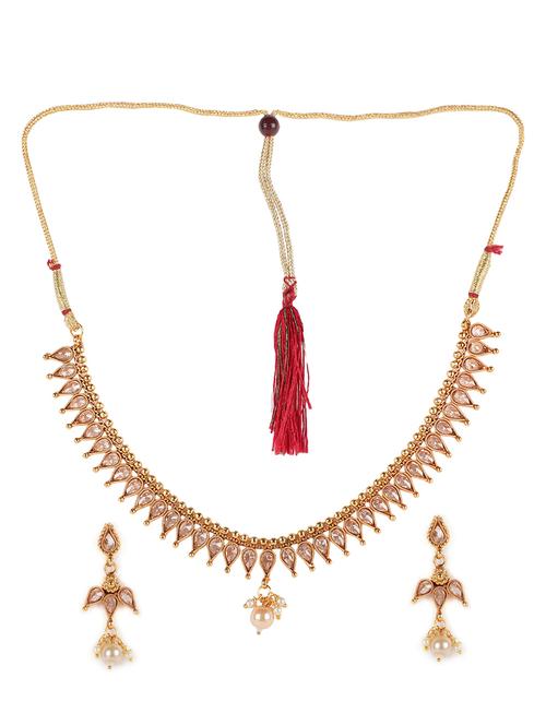 gold-plated & white stone studded handcrafted jewellery set - 18109373 - Very Small Image - 1