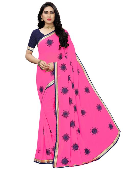 pink georgette embroidered saree with blouse - 18109620 - Very Small Image - 1