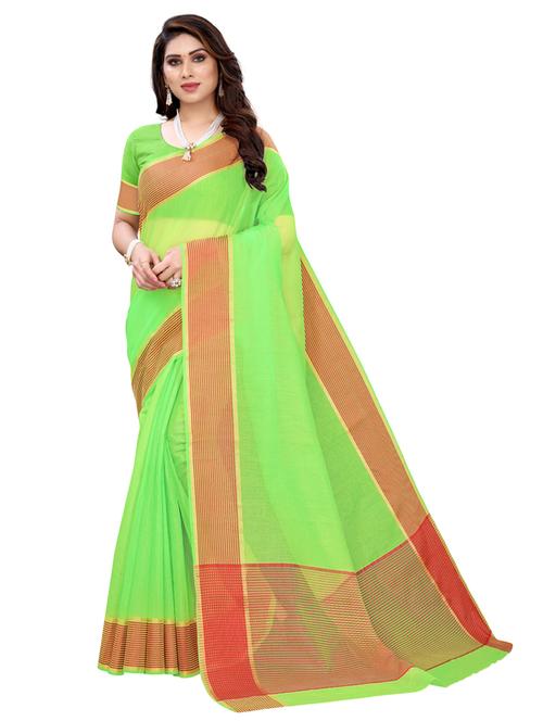 green cotton blend saree with blouse - 18109699 - Very Small Image - 1