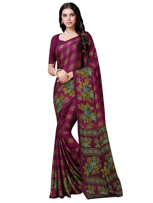 magenta chiffon printed saree with blouse - 18109722 - Very Small Image - 1