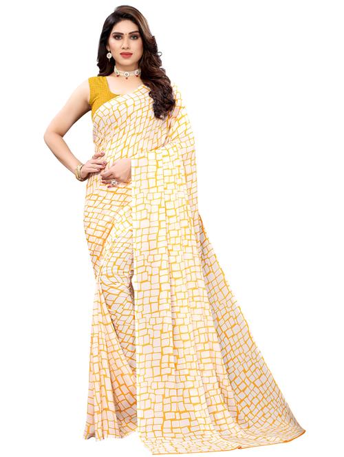 yellow georgette printed saree with blouse - 18109733 - Very Small Image - 1