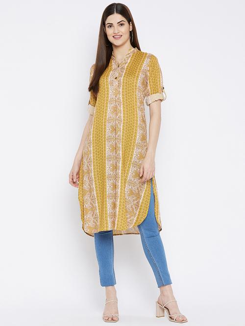 yellow printed straight kurta - 18109787 - Very Small Image - 1