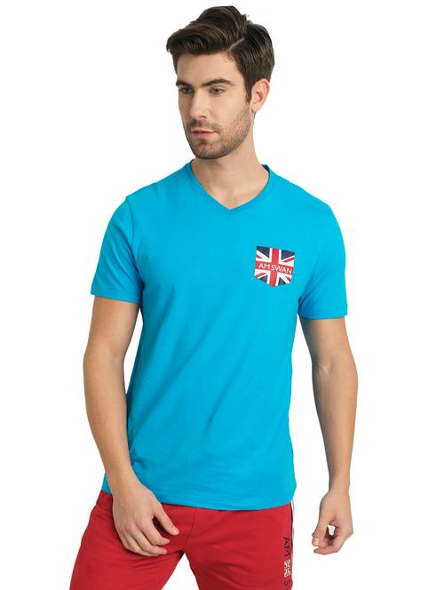 turquoise blue chest-printed t-shirt - 18109862 - Very Small Image - 1