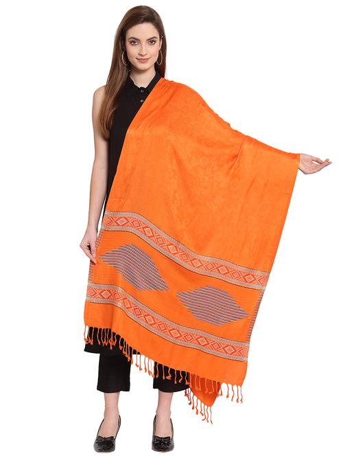 orange printed shawl - 18110378 - Very Small Image - 1