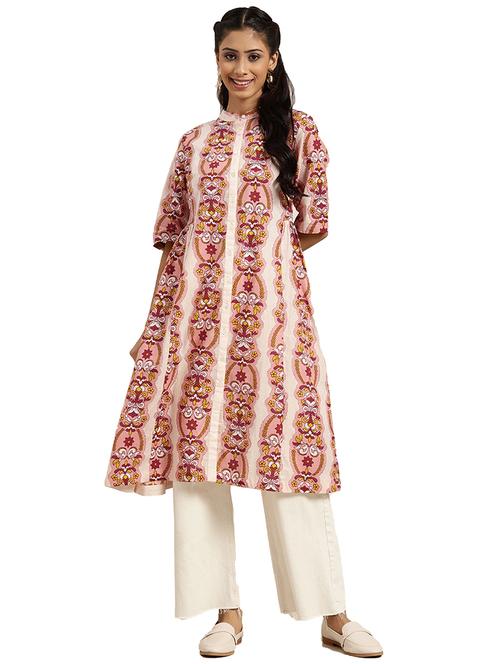 multi colored cotton aline kurta - 18110641 - Very Small Image - 1