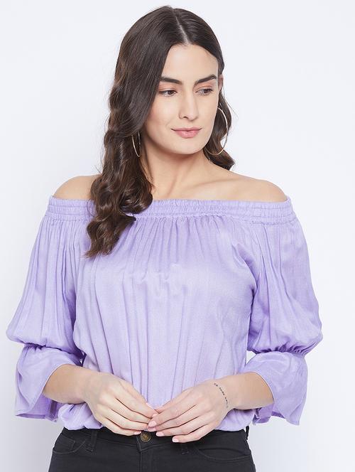 women solid off shoulder blouson top - 18110935 - Very Small Image - 1