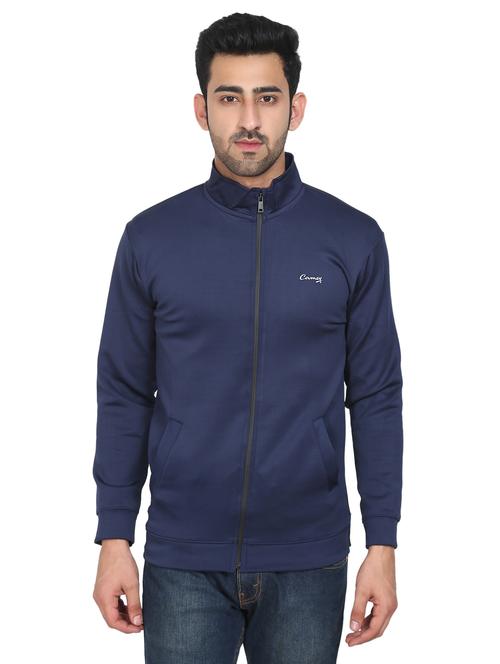 navy-blue chest-printed casual jacket - 18110988 - Very Small Image - 1