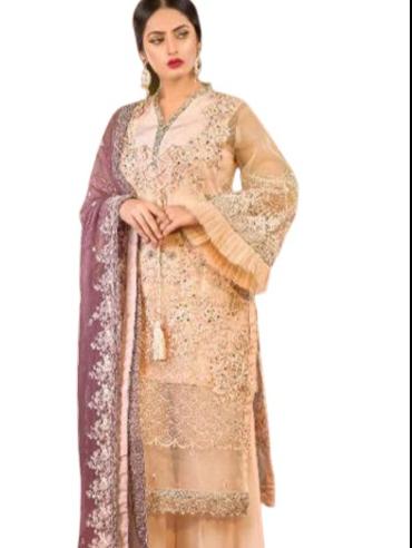 georgette embroidered semi-stitched suit - 18111159 - Very Small Image - 1