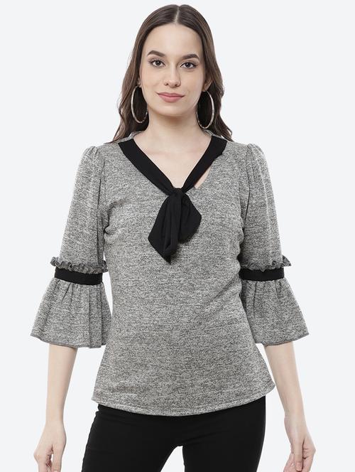 women's straight v neck top - 18111626 - Very Small Image - 1