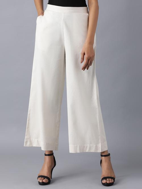 white cotton straight palazzo - 18111715 - Very Small Image - 1