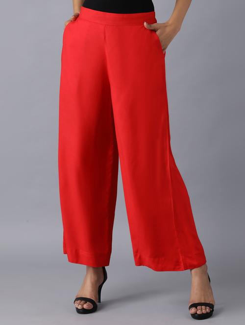 red solid straight palazzo - 18111718 - Very Small Image - 1