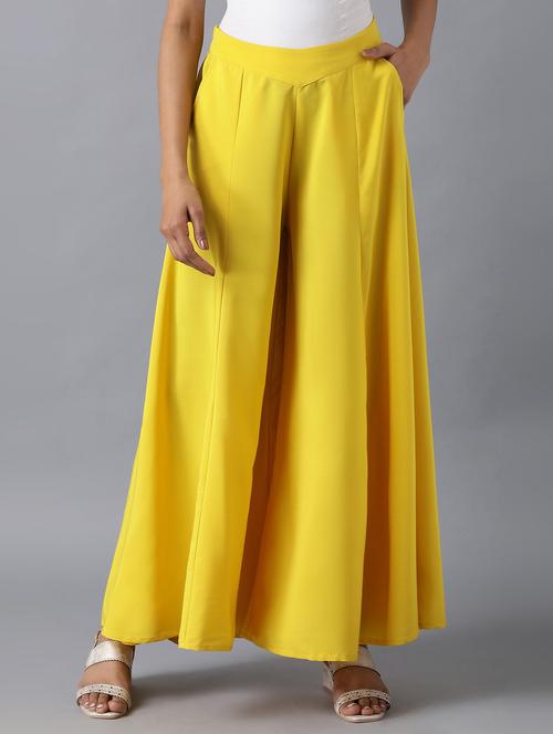 yellow solid flared palazzo - 18111742 - Very Small Image - 1