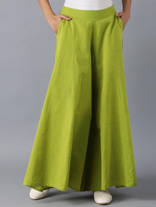 green cotton flared palazzo - 18111750 - Very Small Image - 1