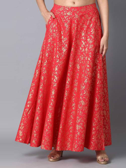red cotton straight palazzo - 18111811 - Very Small Image - 1