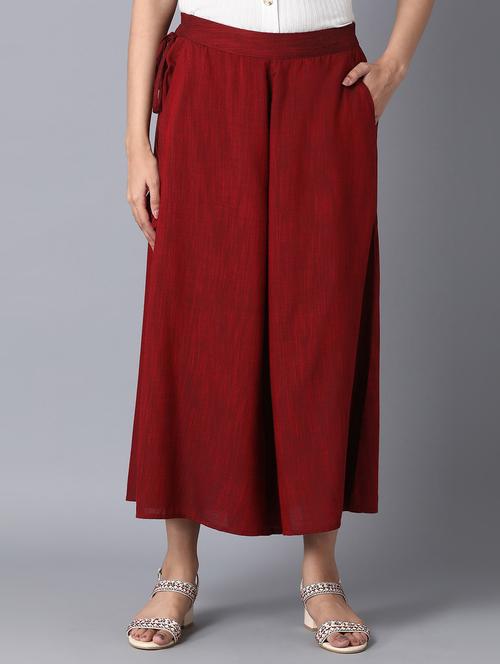 red cotton straight palazzo - 18111822 - Very Small Image - 1