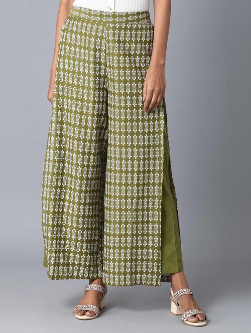 olive printed straight palazzo - 18111844 - Very Small Image - 1